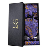Conjunto de Gravata e Lenço Paisley Roxo Escuro